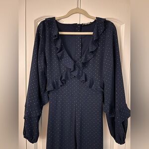 Navy Polka Dot Ruffle Jumpsuit